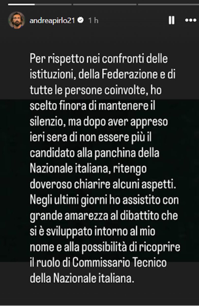 Pirlo sui social: “Non sarò il ct della Nazionale”. La bocciatura ufficiale dopo il caso Russia Pirlo sui social: “Non sarò il ct della Nazionale”. La bocciatura ufficiale dopo il caso Russia