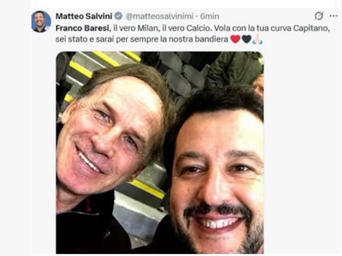 Baresi, il Milan smentisce la notizia della morte. Polemiche per il post di Salvini (poi cancellato) Baresi, il Milan smentisce la notizia della morte. Polemiche per il post di Salvini (poi cancellato)